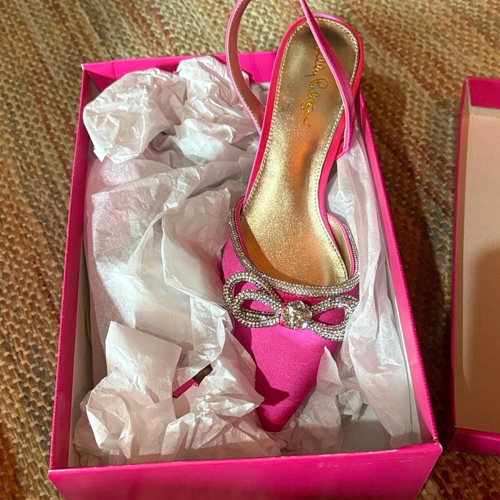 Lilly Pulitzer Ryley Slingback Heels with Rhinestone Bow